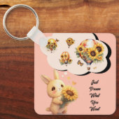 Knuffel Konijn Met Zonnebloem Sleutelhanger  (Voorkant)