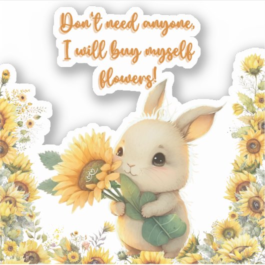 Knuffel Konijn met Zonnebloem | Vinyl Sticker (Voorkant)