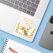 Knuffel Konijn met Zonnebloem | Vinyl Sticker (Laptop met iPhone)