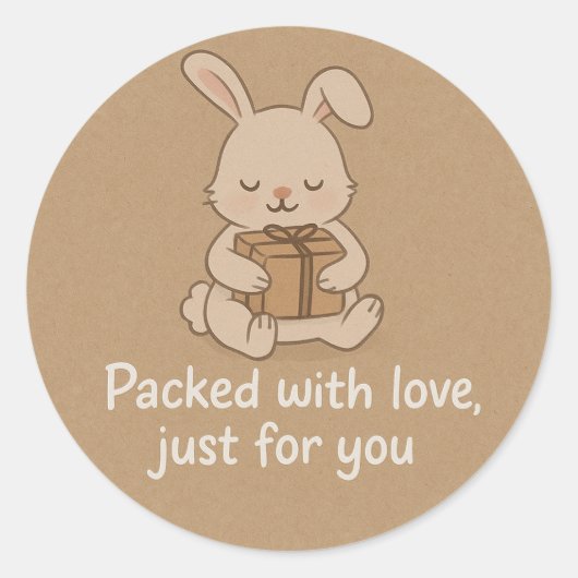 Knuffel Konijn Verpakt met Liefde Sticker (Voorkant)