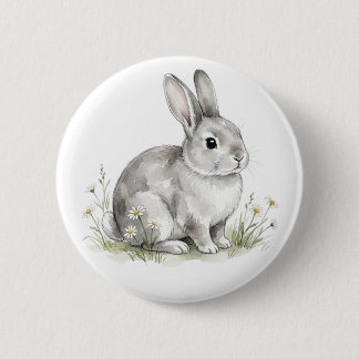 Knuffel Konijn Waterverf Bosdier Knop Ronde Button 5,7 Cm