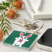 Knuffel Konijn Wit met Rode Strik - Chri Sleutelhanger (Voorkant Rechts)
