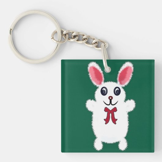 Knuffel Konijn Wit met Rode Strik - Chri Sleutelhanger (voorkant)