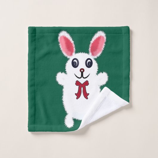 Knuffel Konijn Wit met Rode Strik - Chri Washandje (Wasdoekje)