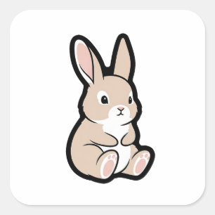 Knuffel Konijn – Zachte Neutrale Dieren Illustrati Vierkante Sticker