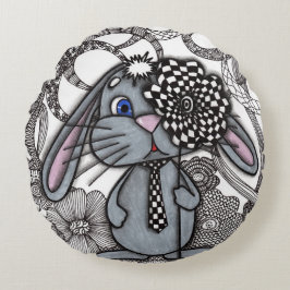 Knuffel Konijn Zen Doodle Ronde Kussen