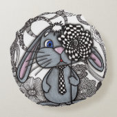 Knuffel Konijn Zen Doodle Ronde Kussen (Achterkant)