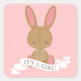 Knuffel konijntje het is een meisje! Roze Baby sho Vierkante Sticker