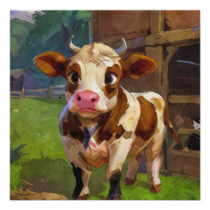 Knuffel Kussen met Koe in de Schuur Perfect Poster