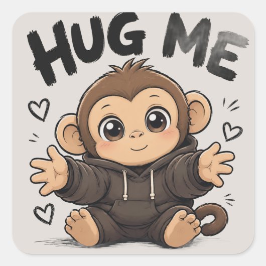 Knuffel Me Aap Vierkante Sticker (Voorkant)