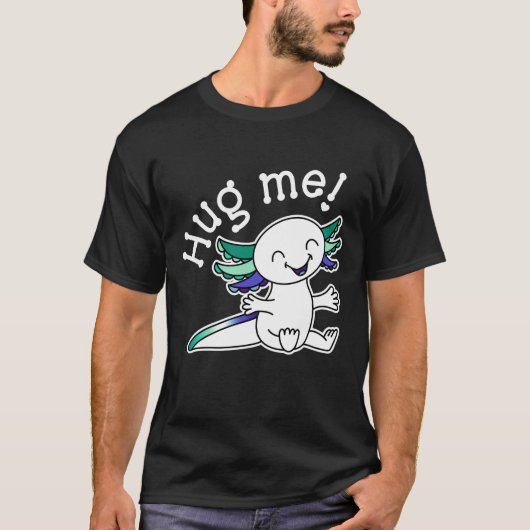 Knuffel me! Schattigee Axolotl in Gay Mannen Pride T-shirt (Voorkant)