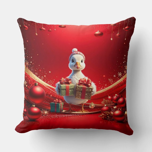 Knuffel met eend voor Kerstmis Kussen (Voorkant)