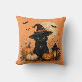 Knuffel met Zwart Kat Pompoen Halloween Kussen