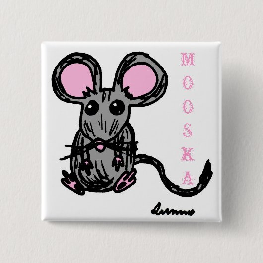 Knuffel Mooska Muisknop Vierkante Button 5,1 Cm (Voorkant)