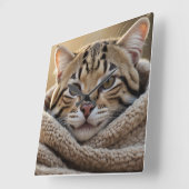 Knuffel Ocelot Kat en Deken Vierkante Klok (Hoek)