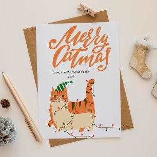 Knuffel Oranje Kat Huisdier Liefhebber Kerst Plat Feestdagenkaart
