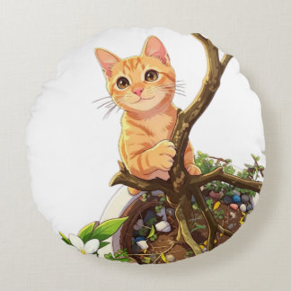 Knuffel Oranje Kat Ronde Kussen 
