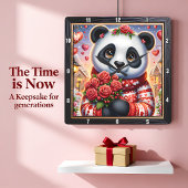 Knuffel Panda Winter Roos Vierkante Klok