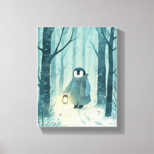 Knuffel Pinguïn Winter kinderkamer muurkunst Canv Canvas Afdruk