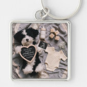 Knuffel puppy zwangerschapsaankondiging sleutelhanger (Voorkant)