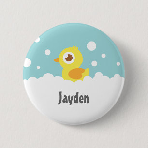 Knuffel Rubber Eendje in Bubbelbad Kinderen Naam K Ronde Button 5,7 Cm