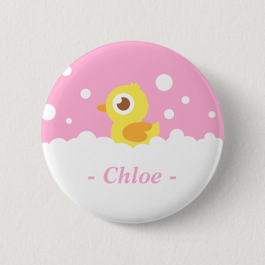 Knuffel Rubber Eendje in Bubbelbad Ronde Button 5,7 Cm (Voorkant)