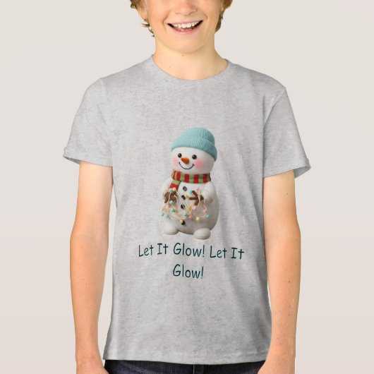 Knuffel Sneeuwman Met Kerstverlichting Tri-Blend Shirt (Voorkant)