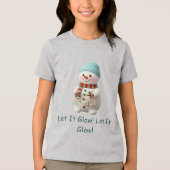 Knuffel Sneeuwman Met Kerstverlichting Tri-Blend Shirt (Voorkant)