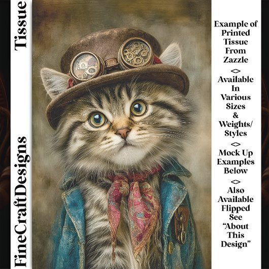 Knuffel Tabby Steampunk Kitten in Hoed DN6L Decoup Tissuepapier