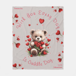Knuffel Teddibeer Harten Rozen Valentijnsdag Fleece Deken