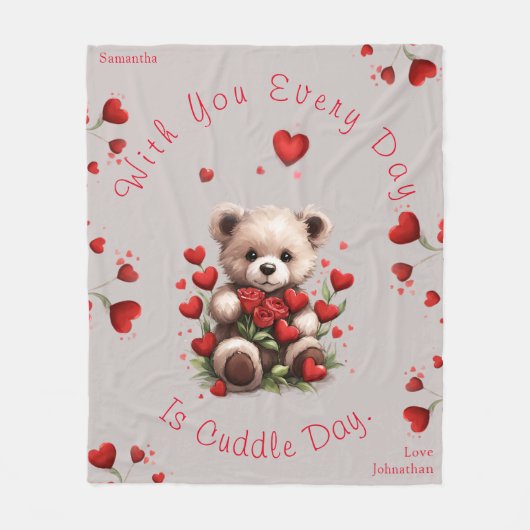 Knuffel Teddibeer Harten Rozen Valentijnsdag Fleece Deken (Voorkant)