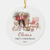 Knuffel Teddybeer Baby's Eerste Kerstmis Keramisch Ornament (Voorkant)