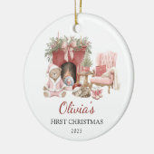 Knuffel Teddybeer Baby's Eerste Kerstmis Keramisch Ornament (Links)