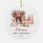 Knuffel Teddybeer Baby's Eerste Kerstmis Keramisch Ornament (Achterkant)