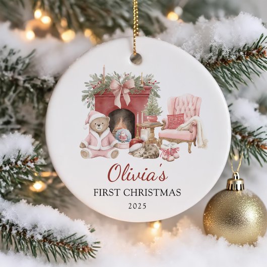 Knuffel Teddybeer Baby's Eerste Kerstmis Keramisch Ornament