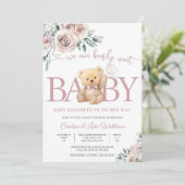 Knuffel Teddybeer Babyshower Uitnodiging (Staand voorkant)