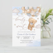 Knuffel Teddybeer Babyshower Uitnodiging (Staand voorkant)