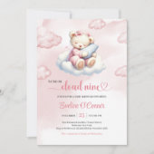 Knuffel Teddybeer Babyshower Uitnodiging Cloud 9 (Voorkant)