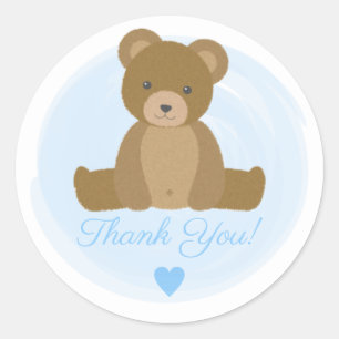 Knuffel Teddybeer Blauwe Jongen Babyfeest Bedankt Ronde Sticker