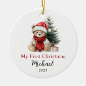 Knuffel Teddybeer Eerste Kerstmis Baby Keramisch Ornament (Voorkant)
