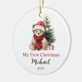 Knuffel Teddybeer Eerste Kerstmis Baby Keramisch Ornament (Links)