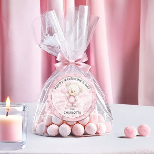 Knuffel Teddybeer   Hart Knal Gelukkige Valentijns Ronde Sticker