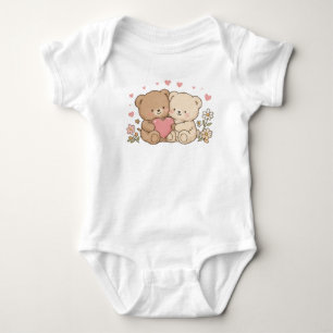 Knuffel Teddybeer Koppel met Hart Madeliefjes Bloe Romper