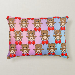 Knuffel Teddybeer met Rode Ballonnen Accent Kussen