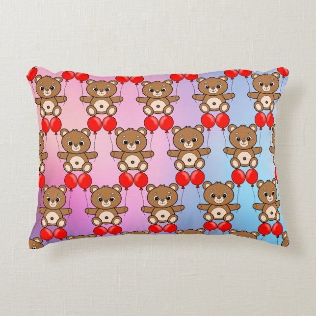 Knuffel Teddybeer met Rode Ballonnen Accent Kussen (Voorkant)
