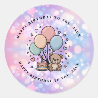 Knuffel Teddybeer & Pastel Ballonnen Verjaardagsfe Ronde Sticker