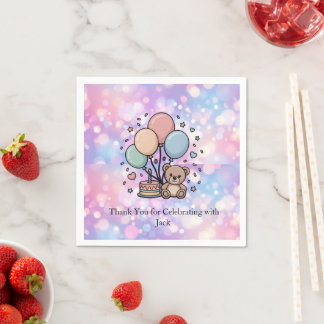 Knuffel Teddybeer & Pastel Ballonnen Verjaardagsfe Servet
