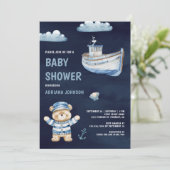 Knuffel Teddybeer Zeilboot Marine Babyshower Kaart (Staand voorkant)