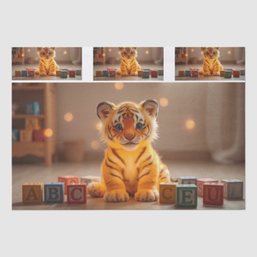 Knuffel Tijgerwelp Decoupage Vloeipapier Tissuepapier (Voorkant)