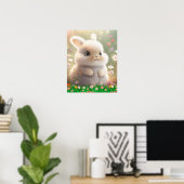 Knuffel Witte Konijn in Bloementuin Kunst Nursery Poster (Thuiskantoor)